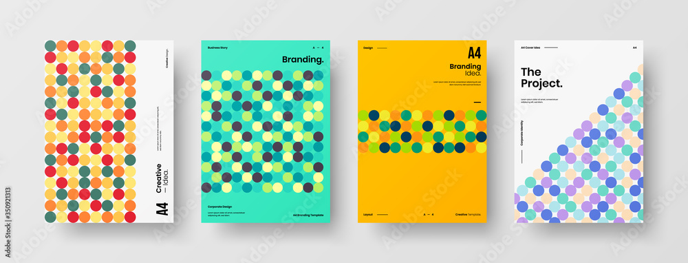 Company identity brochure template collection. Business presentation vector A4 vertical orientation front page mock up set. Corporate report cover abstract geometric illustration design layout bundle. Company identity brochure template collection. Business presentation vector A4 vertical orientation front page mock up set. Corporate report cover abstract geometric illustration design layout bundle.