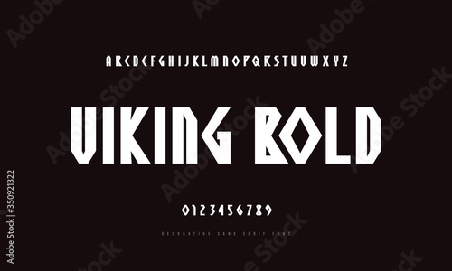 Geometric narrow sans serif font in viking style