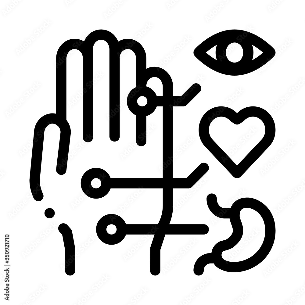 different points of impact of organs on arm icon vector. different points of impact of organs on arm sign. isolated contour symbol illustration