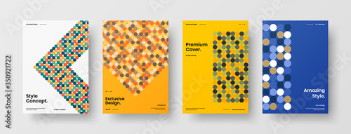 Company identity brochure template collection. Business presentation vector A4 vertical orientation front page mock up set. Corporate report cover abstract geometric illustration design layout bundle.