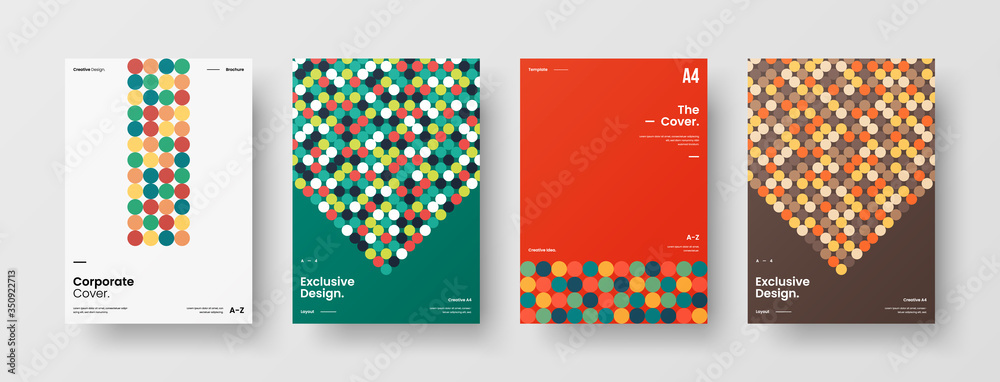 Company identity brochure template collection. Business presentation vector A4 vertical orientation front page mock up set. Corporate report cover abstract geometric illustration design layout bundle. Company identity brochure template collection. Business presentation vector A4 vertical orientation front page mock up set. Corporate report cover abstract geometric illustration design layout bundle.