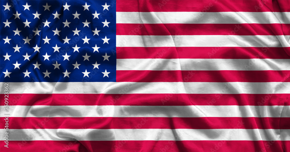 Naklejka premium USA national flag background with fabric texture. Flag of United States of America waving in the wind. 3D illustration