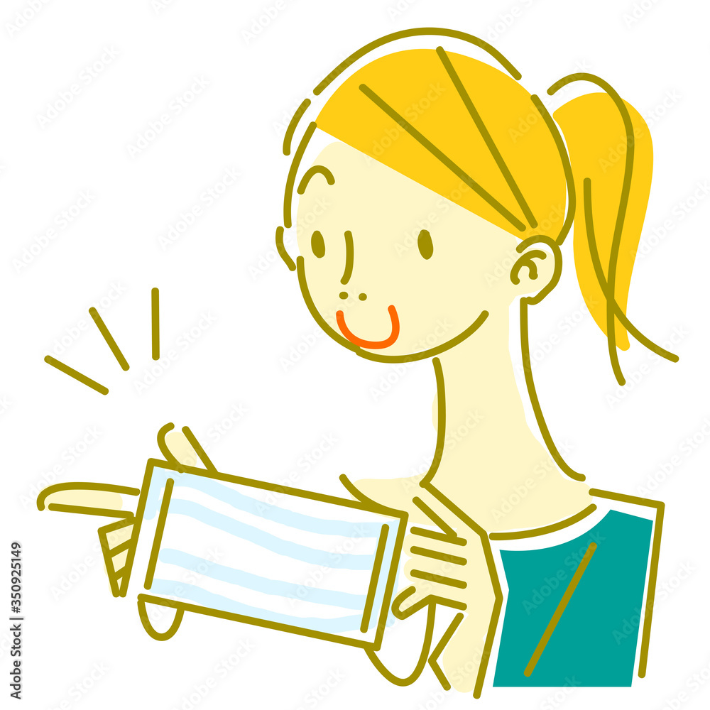 natural hand drawn woman, face mask, smile natural hand drawn woman, face mask, smile