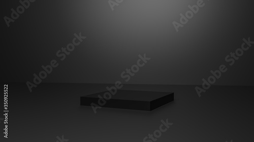 Background with pedestal gray wall and floor dark black 3d illustration © Alex