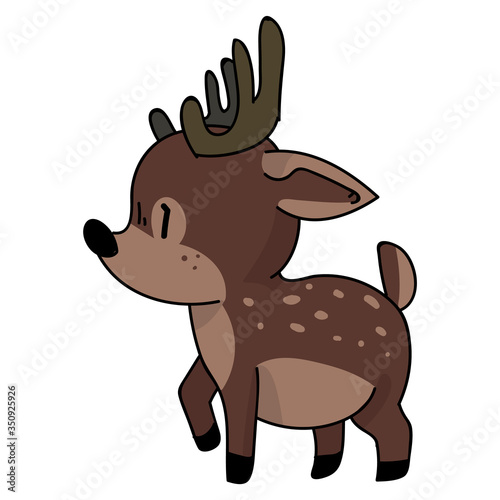 Cute forest deer animal vector illustration. Buck deer with antlers. Childlish hand drawn doodle style. For baby nursery decor, boho kids fashion, trendy doodle woodland graphic design. 