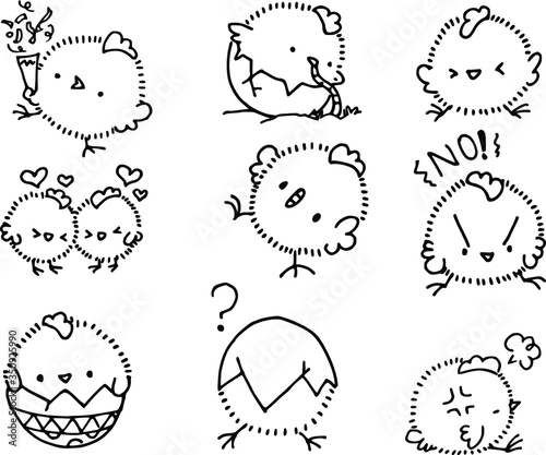 cartoon cute chicks emoji and action set 