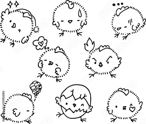 cartoon cute chicks emoji and action set  
