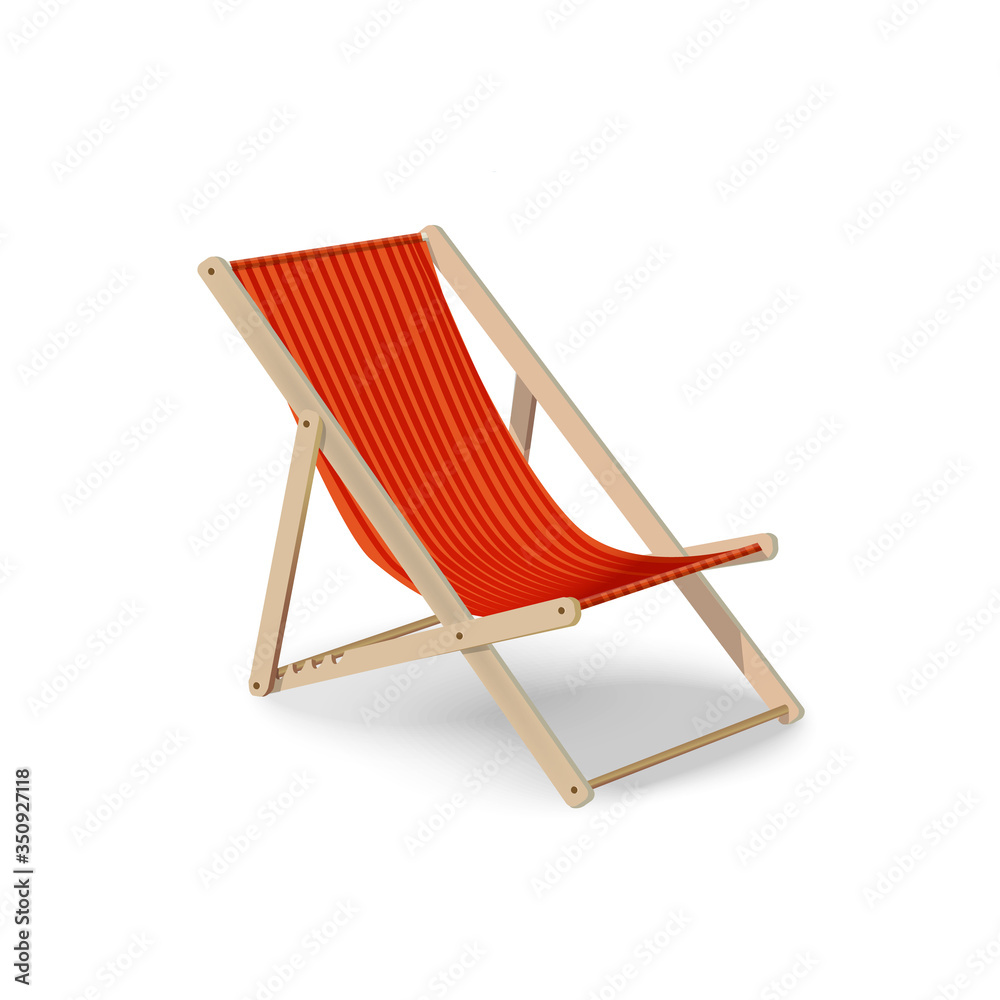 Wooden red folding chair for leisure and tourism summer trip, sea 