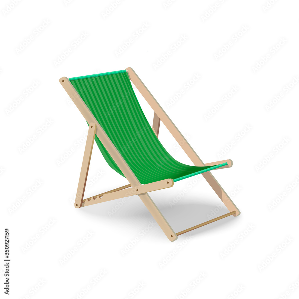 Wooden green folding chair for leisure and tourism summer trip, sea vacation
