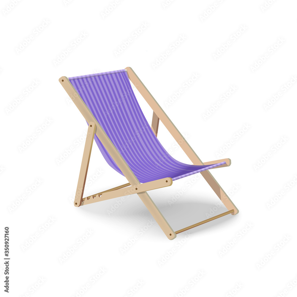 Wooden purple folding chair for leisure and tourism summer trip, sea vacation
