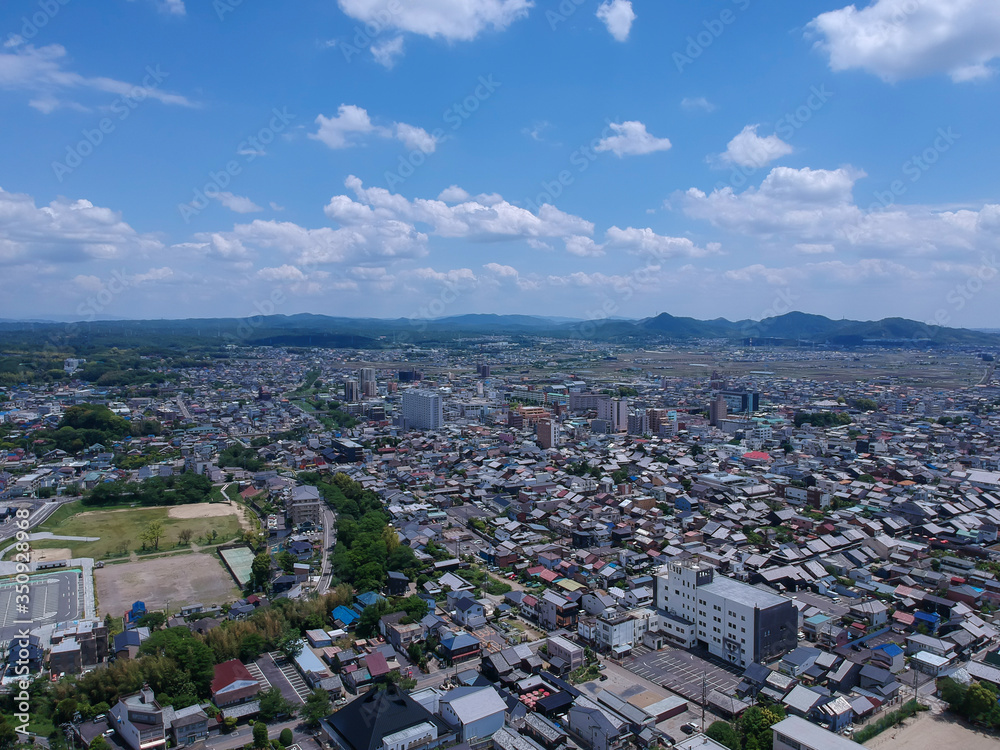 ドローンで空撮した犬山市の町風景