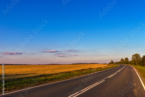 summer landscape asphalt road in the field