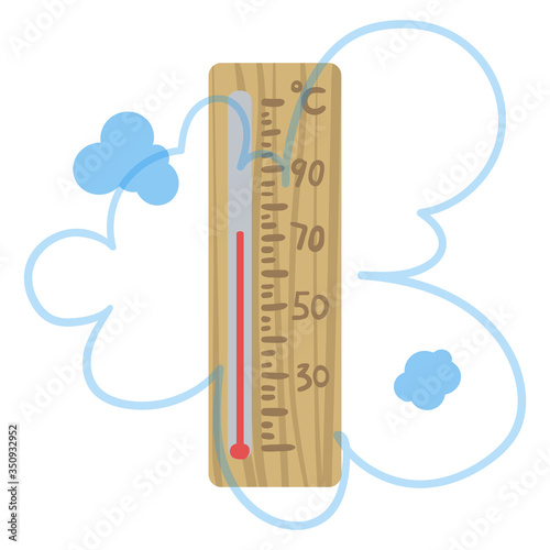 The thermometer shows the optimum temperature in the bath. Vector illustration.