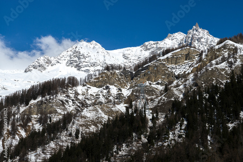 Snowcapped mountain range  Alpine Resort  Aosta Valley  Courmayeur  Northern Italy  Italy