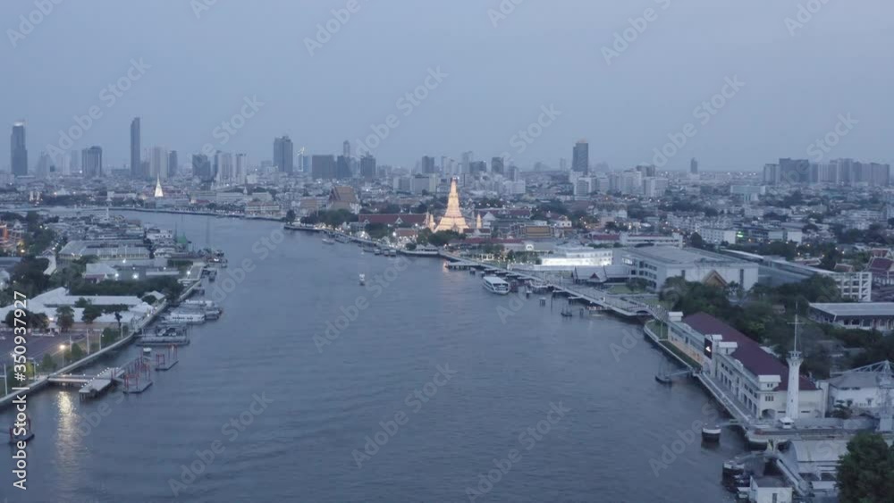 Aerial view of Wat Arun temple in Bangkok Thailand during lockdown covid quarantine Aerial view of Wat Arun temple in Bangkok Thailand during lockdown covid quarantine