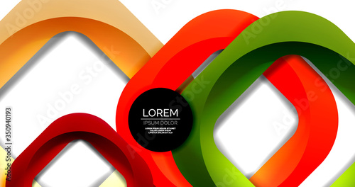 Square geometric vector abstract background, dynamic modern minimal template. Multicolored square shapes with round corners overlapping each other