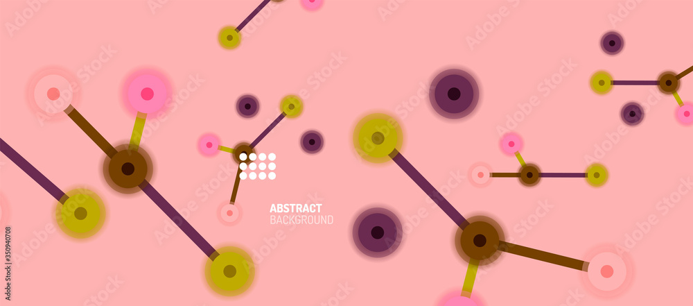 Flat style geometric abstract background, round dots or circle connections on color background. Technology network concept. Flat style geometric abstract background, round dots or circle connections on color background. Technology network concept.