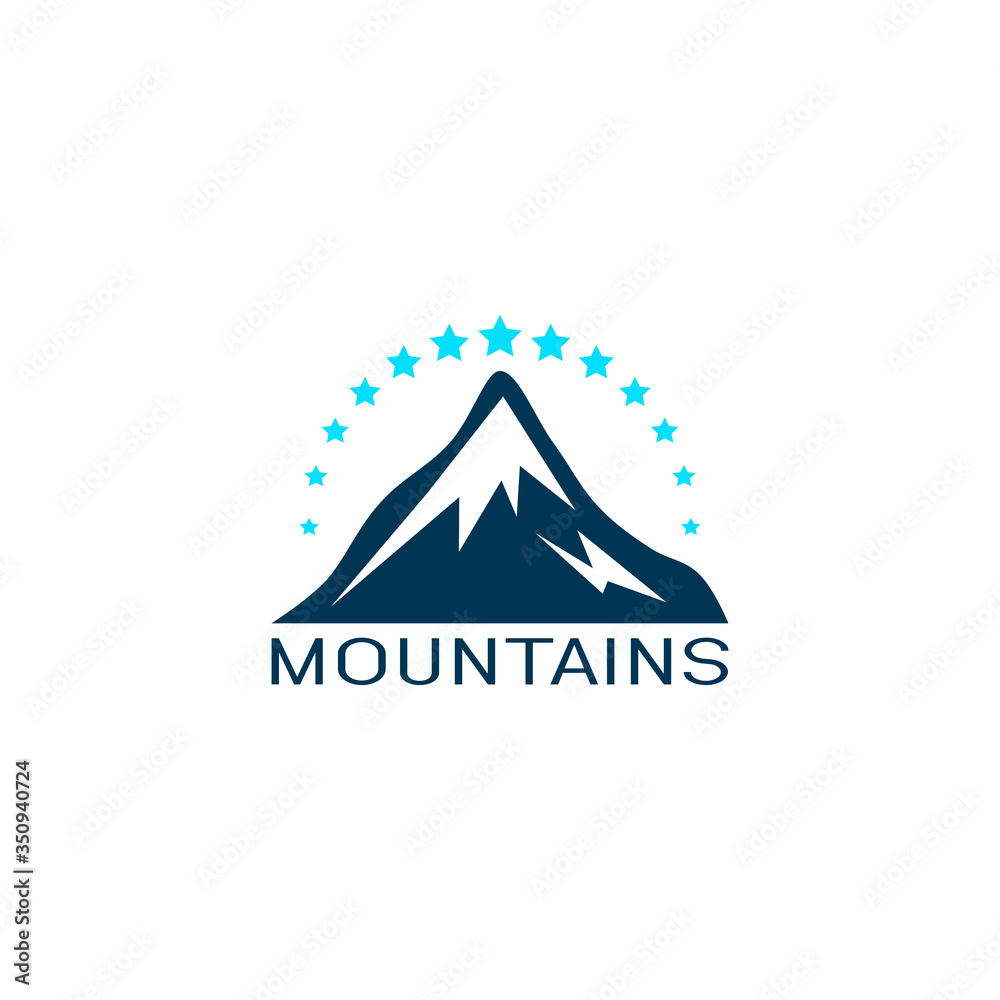 Vector logo of mountain in flat style. Icon of silhouette landscape. Vector logo of mountain in flat style. Icon of silhouette landscape.