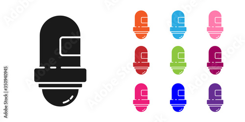 Black Antiperspirant deodorant roll icon isolated on white background. Cosmetic for body hygiene. Set icons colorful