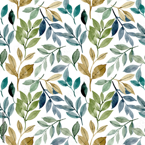 seamless pattern with green leaves watercolor