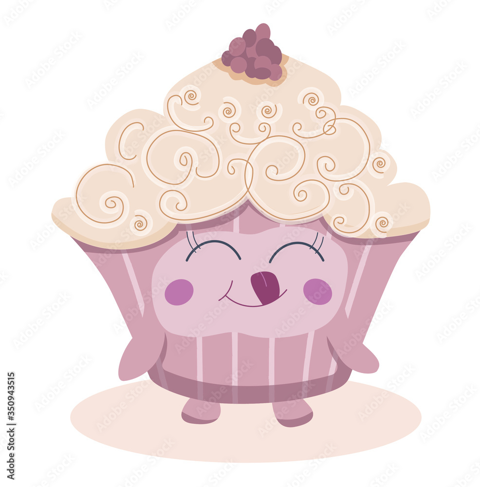 A cartoon funny cake. Hand drawn flat vector illustration. Childish t shirt print design. A cartoon funny cake. Hand drawn flat vector illustration. Childish t shirt print design.