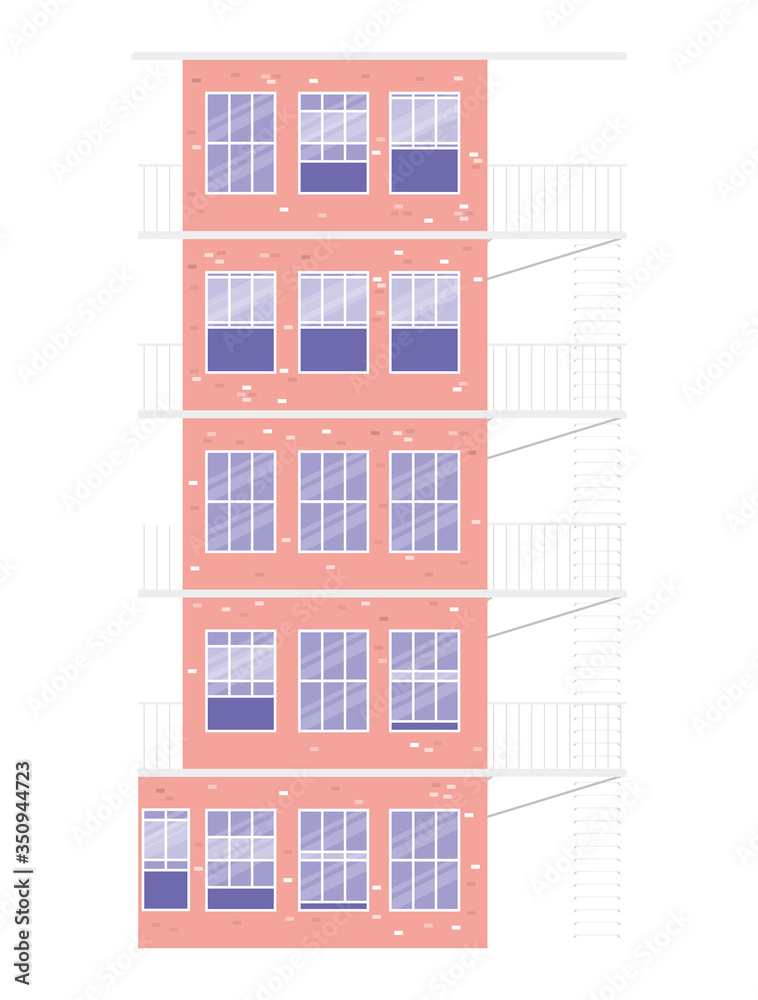 windows and escape stairs outside pink building vector design