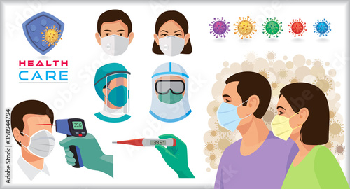 People testing for viruses with medical equipment. Faces of medical staff like doctors, nurses, and patients.