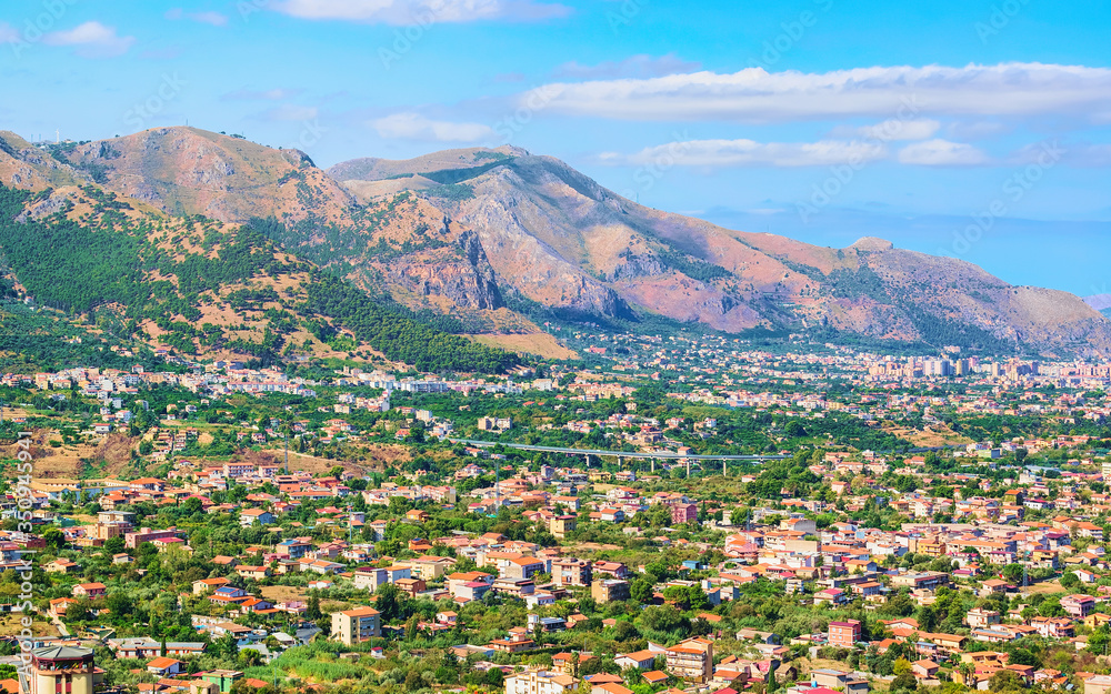 Scenery with cityscape and landscape in Palermo Sicily reflex