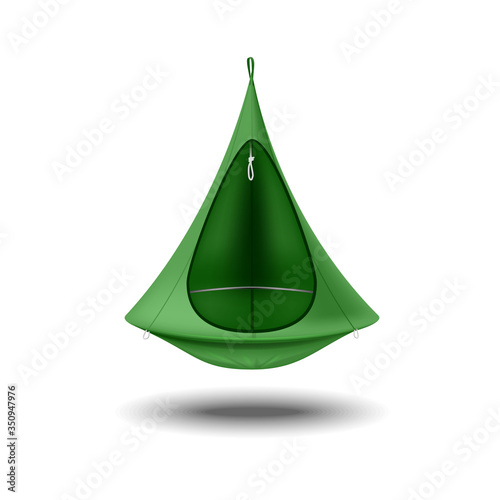Hammock chair green color. Furniture for the rest and travel. Vector illustration 