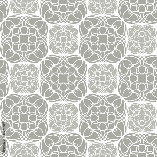 seamless monochrome pattern. grey-green decorative ornament on a white background. the design of the fabrics. print, template.