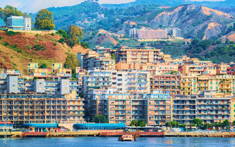 Cityscape of Messina and  Mediterranean Sea Sicily reflex