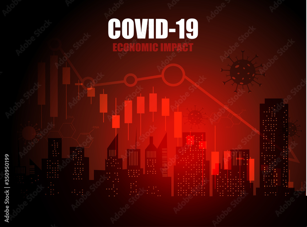 Naklejka premium Covid-19 economic impact on economy and business, Graphs representing the stock market crash caused by the Coronavirus