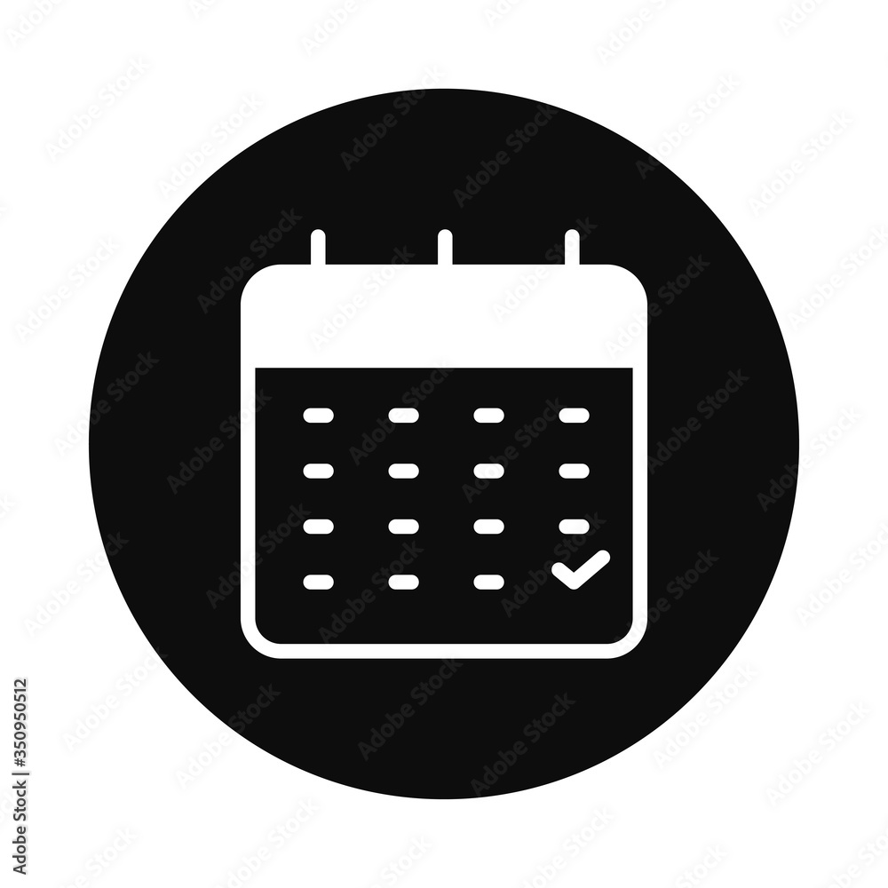 calendar with check mark icon, block style calendar with check mark icon, block style
