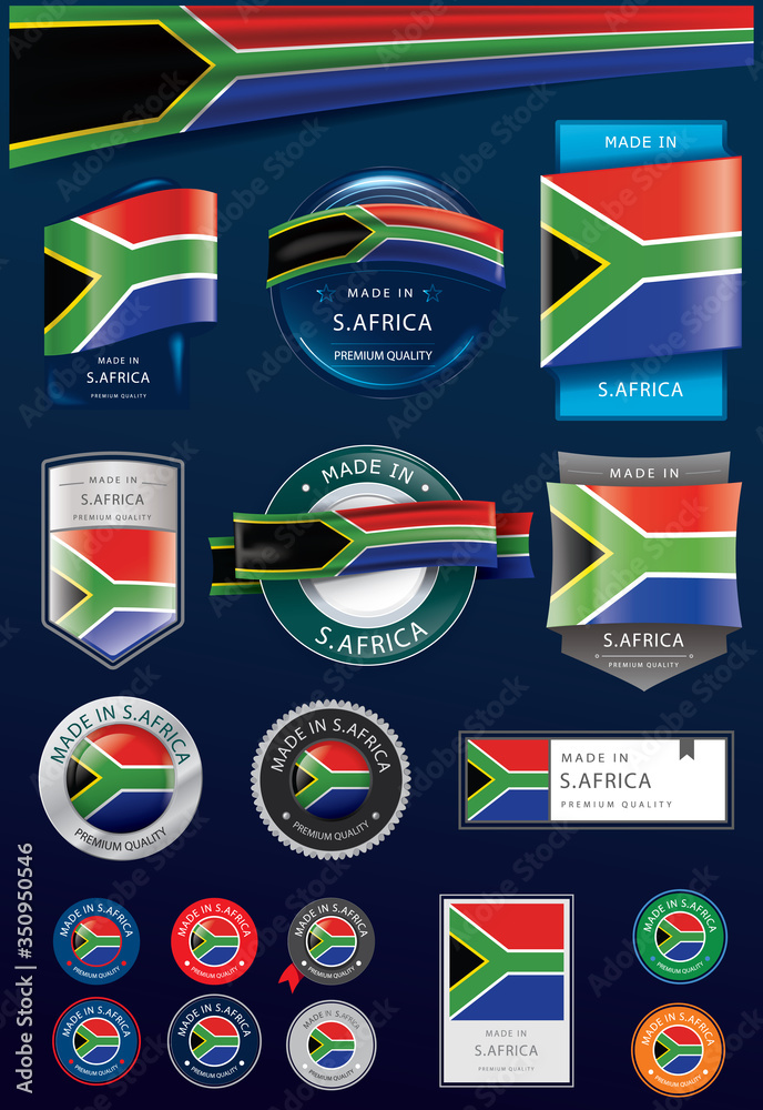 Made in SOUTH AFRICA Seal and Icon Collection,SOUTH AFRICAN National Flag (Vector Art)

