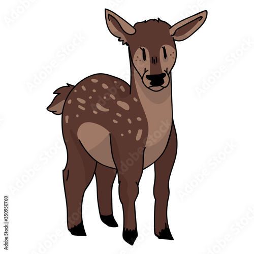 Cute woodland doe vector illustration. Buck deer with antlers. Childlish hand drawn doodle style. For game animal decor, boho kids fashion, trendy doodle forest graphic design. 