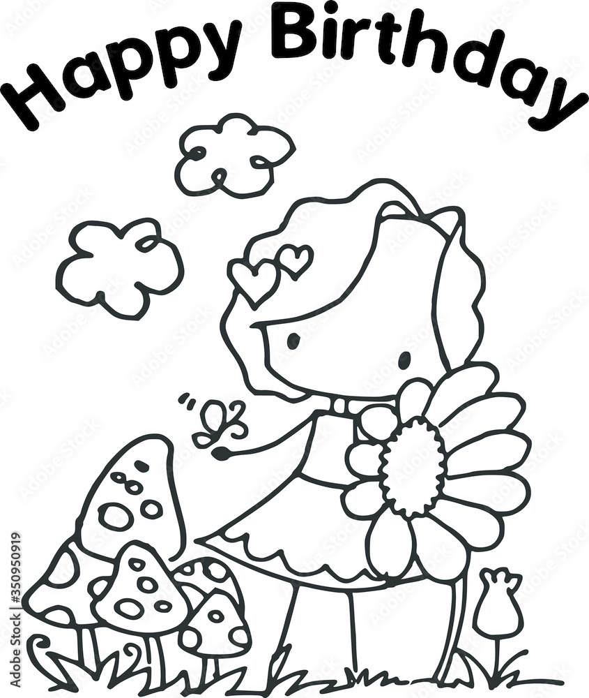 cartoon cute girl happy birthday card 