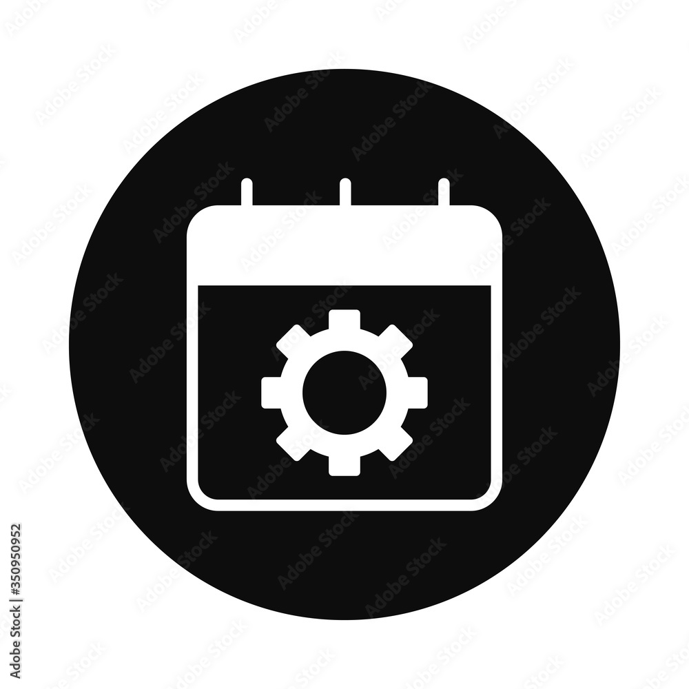 calendar with gear wheel icon, block style calendar with gear wheel icon, block style