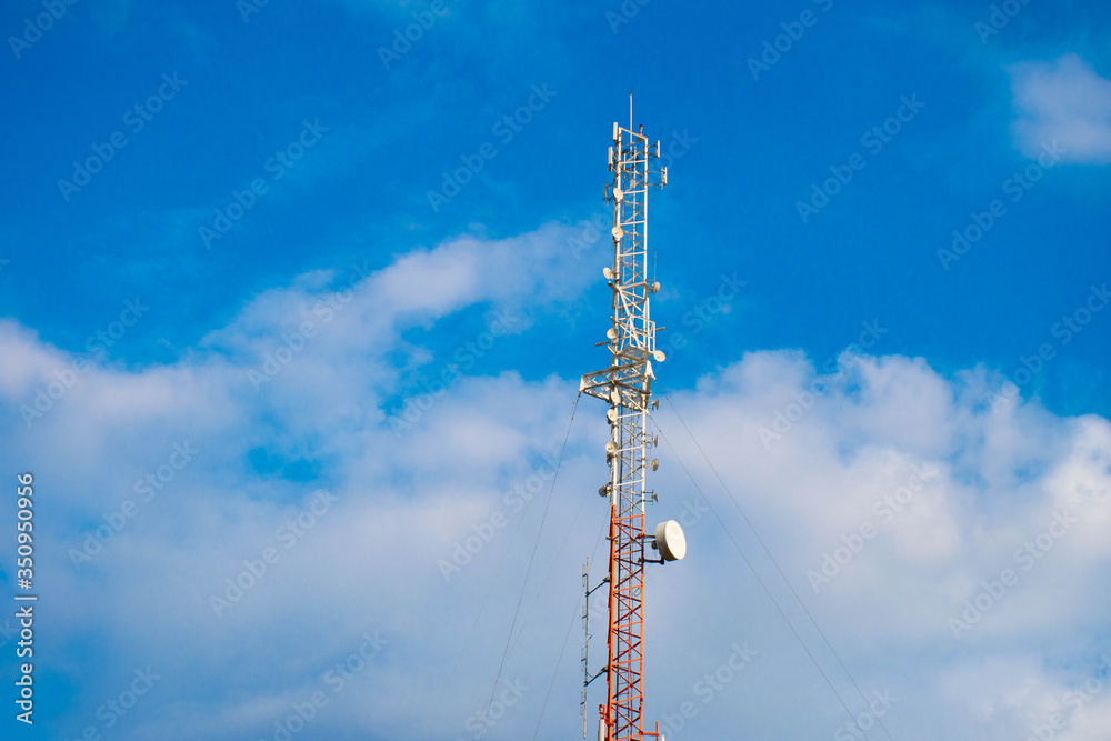Telecommunication tower of 4G and 5G cellular. Antenna transmission communication. Cell phone signal base station. Telecommunication tower of 4G and 5G cellular. Antenna transmission communication. Cell phone signal base station.