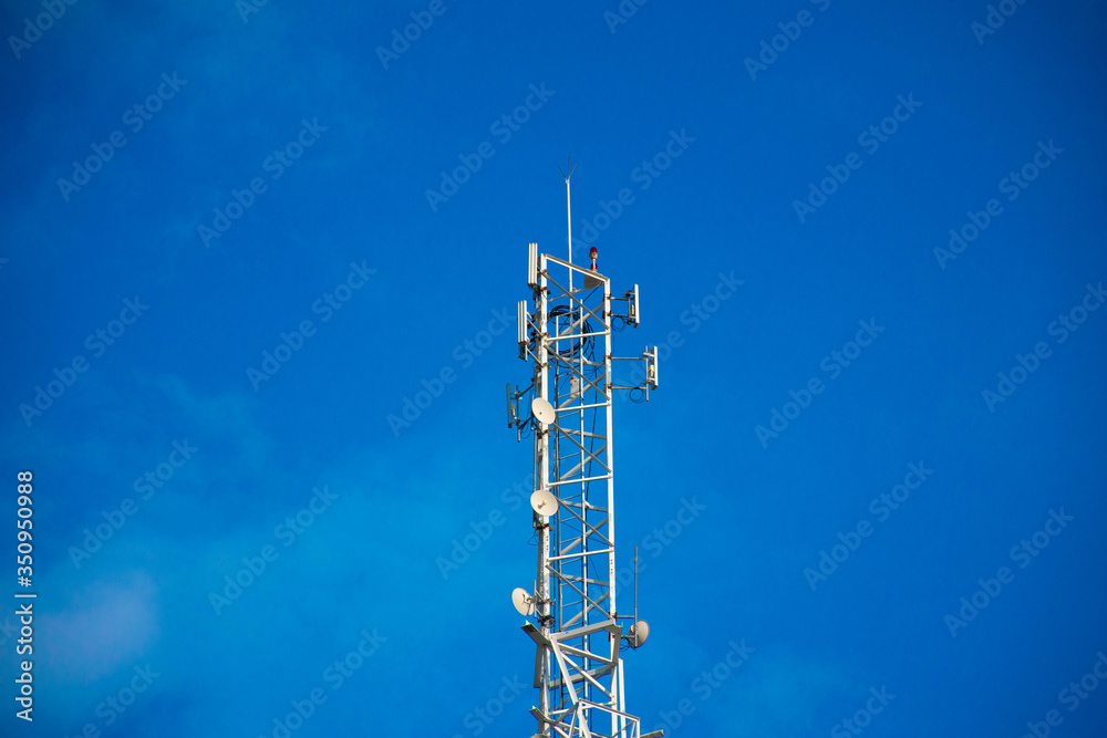 Telecommunication tower of 4G and 5G cellular. Antenna transmission communication. Cell phone signal base station. Telecommunication tower of 4G and 5G cellular. Antenna transmission communication. Cell phone signal base station.