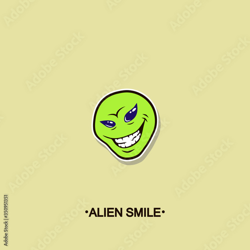 colorful simple vector flat art sticker of alien smiling face