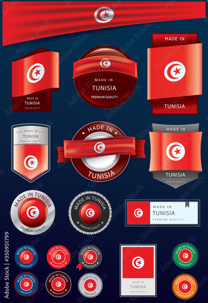 Made in TUNISIA Seal and Icon Collection,TUNISIAN National Flag (Vector Art)
