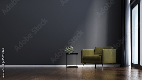 Fototapeta Naklejka Na Ścianę i Meble -  Minimal interior design of living room and black wall pattern background