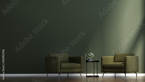 Modern interior design of green living room and wall pattern background