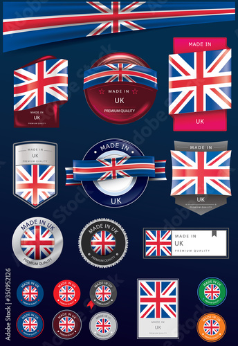 Made in UK Seal and Icon Collection,UK National Flag (Vector Art)
