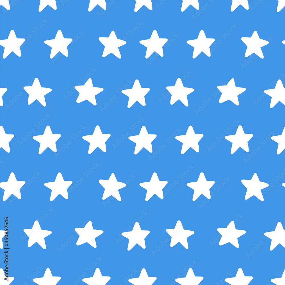 Stars on blue background seamless pattern. Vector hand drawn doodles flat illustration. Stars on blue background seamless pattern. Vector hand drawn doodles flat illustration.