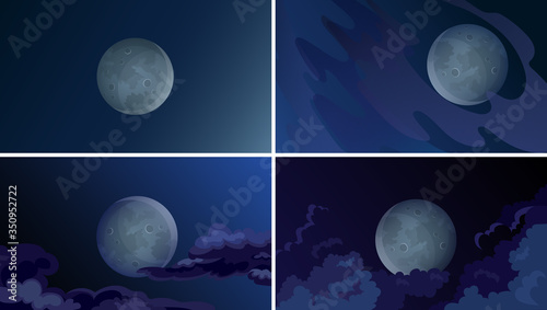 Moon in the night sky. Set of beautiful scenery.