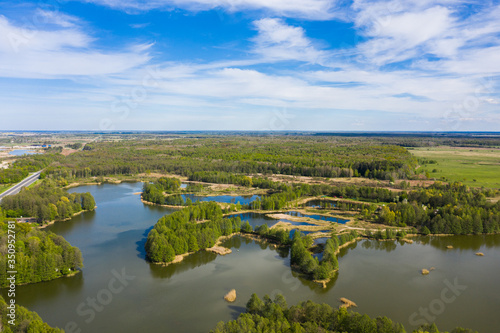 Lakes in the forest, view from drone
