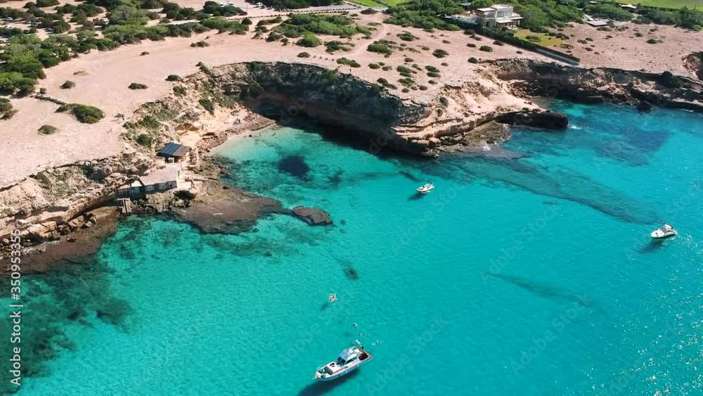 Ibiza beach in the mediterranean sea. Ibiza, Cala Escondida beach.