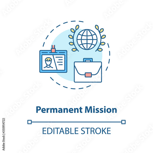 Permanent mission concept icon. International organisation idea thin line illustration. Foreign countries relationship. Embassy diplomat. Vector isolated outline RGB color drawing. Editable stroke