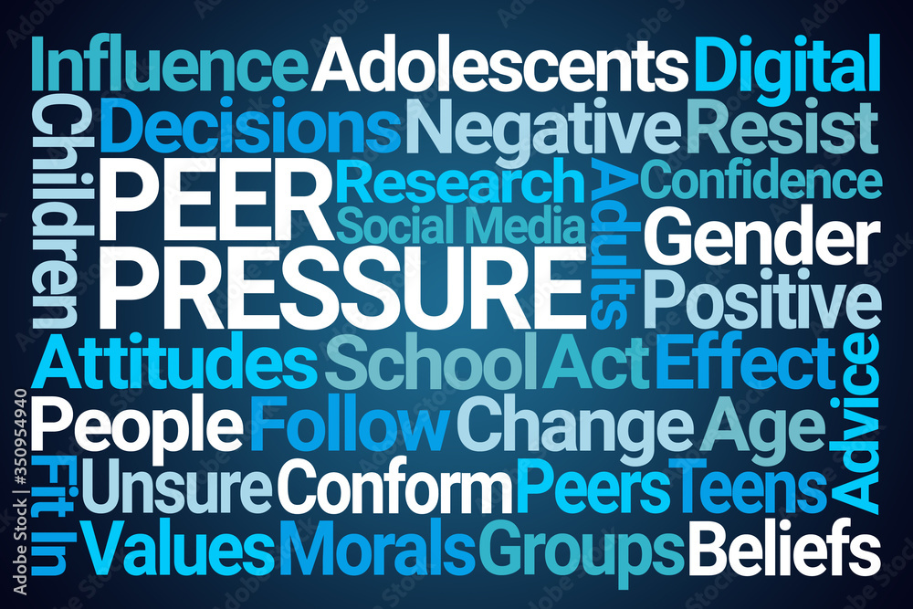 Peer Pressure Word Cloud on Blue Background Peer Pressure Word Cloud on Blue Background